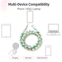 Câble de données USB 3-en-1 imprimé floral frais avec perles, lot de 4 couleurs, décoratif, multi-embouts, cordon de charge universel pour téléphone portable