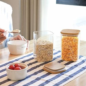Glass Food Storage Jars Clear Storage Containers with Airtight Bamboo Lid Pantry Organization Jar Spice Blooming Tea Coffee