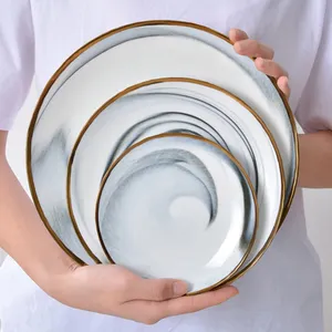 Wholesale Banquet Round Plates Set Marble Melamine Plates For Wedding Dinner Plates Set Dinnerware Sets