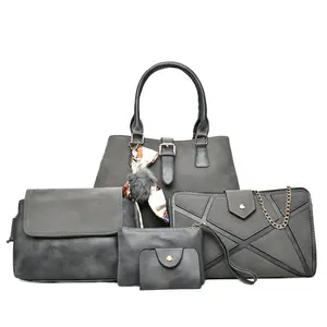Set tas wanita, 5 buah tas koleksi dompet kulit buram tote tas selempang tas tangan wanita grosir set tas tangan