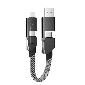 Kabel pengisi daya Multi, kabel PD 60W USB A/C ke kabel Keyring magnetik portabel Tipe C