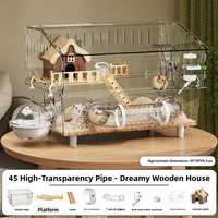 Cage à hamster transparente en acrylique avec tunnels et maison en bois pour l'hiver, lit pour petits animaux