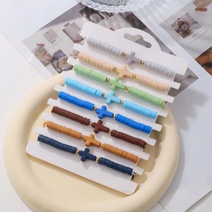 Cross Bracelet <b>Set</b> 8 Pieces Solid Color Polymer <b>Clay</b> Elastic Bohemian Style Women's Jewelry Gift - Product Image 4