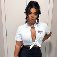 Blus Wanita Kerah Setengah Lengan Pendek Cetak Huruf 2022 Atasan Seksi Modis Atasan Wanita Crop Top