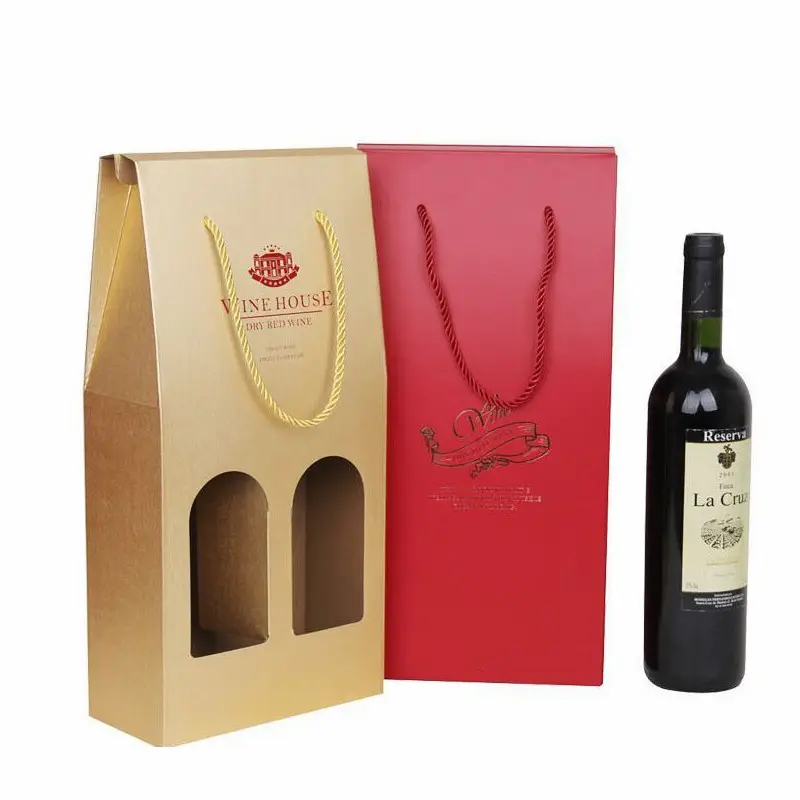 Özelleştirilmiş karton 2PK şişesi taşıyıcı şarap ambalaj kutusu kolu ile