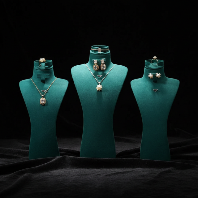 RZ Necklace Bust Jewelry Display Stand Set Luxury Earrings Bracelet Ring Showcase Mannequin Store Custom Material Color 4 in 1