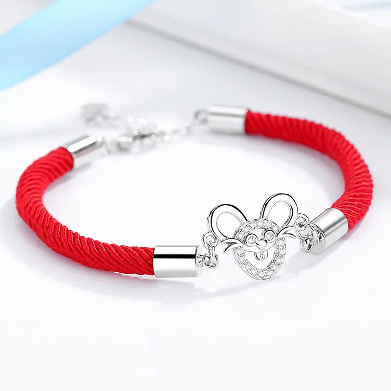 Bracelet for Women 12 Zodiac Rat-Belonged Hand Line Red Female Bracelets 16.5 cm Chain Open Cuff Charm Bangles Fine Jewelry Gift
