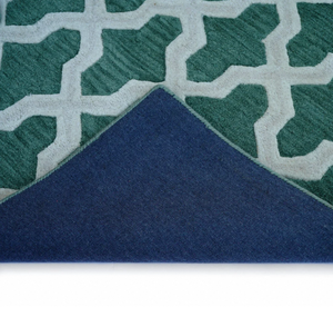 Tapis en laine tufté à la main Chikoon, laine de Nouvelle-Zélande de qualité supérieure, bleu sarcelle et blanc, design artistique moderne, ultra doux et durable - Product Image 5