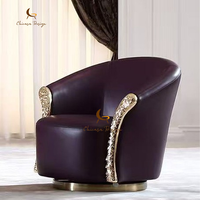 Fauteuil de salon moderne de luxe en laiton, fauteuil d'appoint moderne de luxe, fauteuil pivotant individuel rembourré en cuir