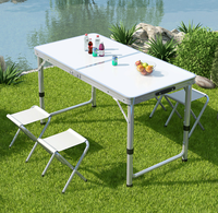 Table pliante en alliage d'aluminium Table pliable portable pour l'extérieur Petite table simple avec tabourets