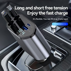 Cargador de coche retráctil 4 en 1 de 120W, carga rápida, función estéreo Universal de 12-24V, 1 año de garantía, 4 adaptadores de encendedor de cigarrillos - Product Image 2