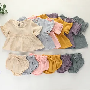 Wholesale Clothing Suppliers New Born Baby Clothes for Girl Short Sleeve Cotton Dress Baby 2 Pieces Clothing Set
