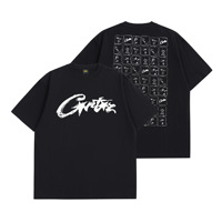 T-shirt blanc graphique pour homme, col rond, manches courtes, coupe classique, imprimé, 100 % coton jersey respirant, style streetwear, 250 g, fabriqué en Chine