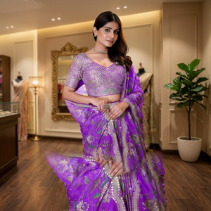 Prayosha Export Elegant Multicolor Floral Prints Lehenga Organza <b>Material</b> Subtle <b>Sequin</b> Zari Embroidery Work Cocktail Dress - Product Image 3