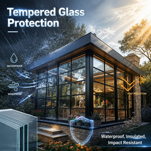 Véranda moderne en verre trempé avec <span class=keywords><strong>toit</strong></span> en pente polygonal pour salle à manger et extension de patio - Product Image 3