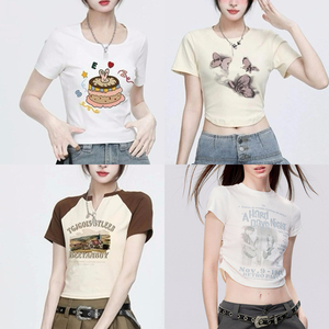 Camiseta de <span class=keywords><strong>Mujer</strong></span> de Manga Corta Estilo Vintage de Alta Gama, Jersey Sólido de Alta Calidad con Logotipo, Transpirable para Verano, Venta al Por Mayor Internacional - Product Image 4
