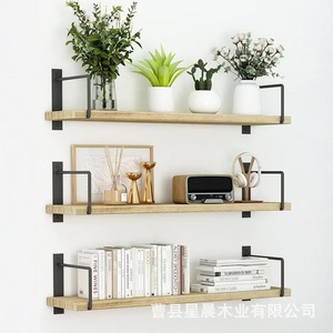 Wall Mounted Wooden Shelf 3 Tier <b>White</b> With Black Metal <b>Brackets</b> For Office Book Storage And Decoration - Product Image 4