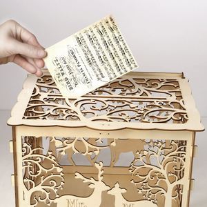 Wholesale DIY Wooden Gift <b>Card</b> <b>Box</b> With Hollow-Carved Design for <b>Weddings</b>, Sign-in and Greeting <b>Card</b> Holder Dropshipping - Product Image 3
