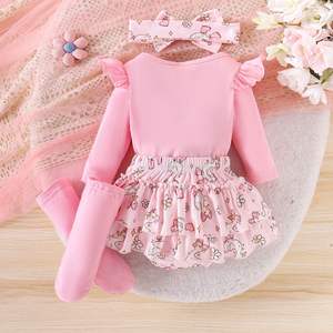 2025 nuevo traje de manga larga de algodón para niñas de estilo europeo americano con cierre de botón a presión colección Rosa primavera otoño - Product Image 2