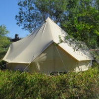 Luxe 4 Portes Toile Coton PVC Tissu Aluminium Poteau Cadre En Acier Monocouche Famille Randonnée 7m Cloche Glamping Tente