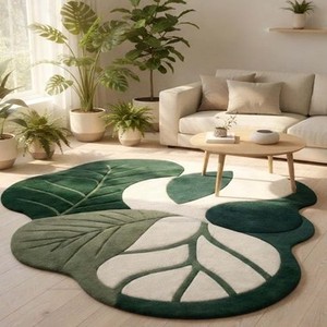 Tapis d'intérieur moderne en forme de feuille verte inspiré de la nature, tapis doux tufté pour salon, chambre à coucher, couverture de sol décorative botanique design - Product Image 1