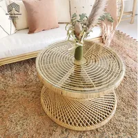 Petite table basse en rotin véritable, table d'appoint pour petit appartement, style nordique, salon, maison d'hôtes, design tressé indonésien