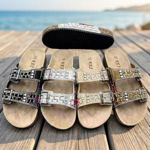 Sandalias de Corcho con Doble Tira para Mujer, con Pedrería, Transpirables, Ligeras, Chanclas de Playa, Zapatos Casuales de Verano - Product Image 3