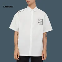 MGOO Creme Weiß Boxy Kurzarm Button Up Shirts Männer Print Oversize Baumwoll-popeline Shirts