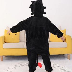 Pyjama en flanelle unisexe automne-hiver, costume de performance d'animal dinosaure, pyjama noir pour couples - Product Image 2