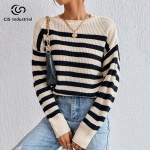 Fashion Sweater Striped Yarn Knitting Wool Sweater Loose Pullover Crewneck Knitwear <strong>Woolen</strong> for Women Casual <strong>Top</strong> - Product Image 5