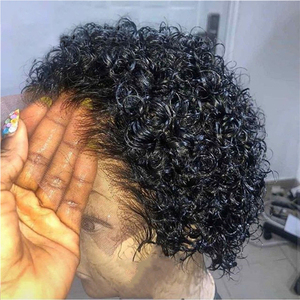 Perruque brasiliano corto Pixie Cut parrucca anteriore in pizzo riccio per le donne nere capelli umani Pixie Curls chiusura parrucca Tpart Pixie <span class=keywords><strong>parrucche</strong></span> - Product Image 1