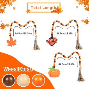 Factory Price Reusable Indoor Use Fall Autumn Home Party Tray Decor Thanksgiving <strong>Wooden</strong> Bead Garland Tassel Leaf <strong>Pumpkin</strong> Turkey - Product Image 2