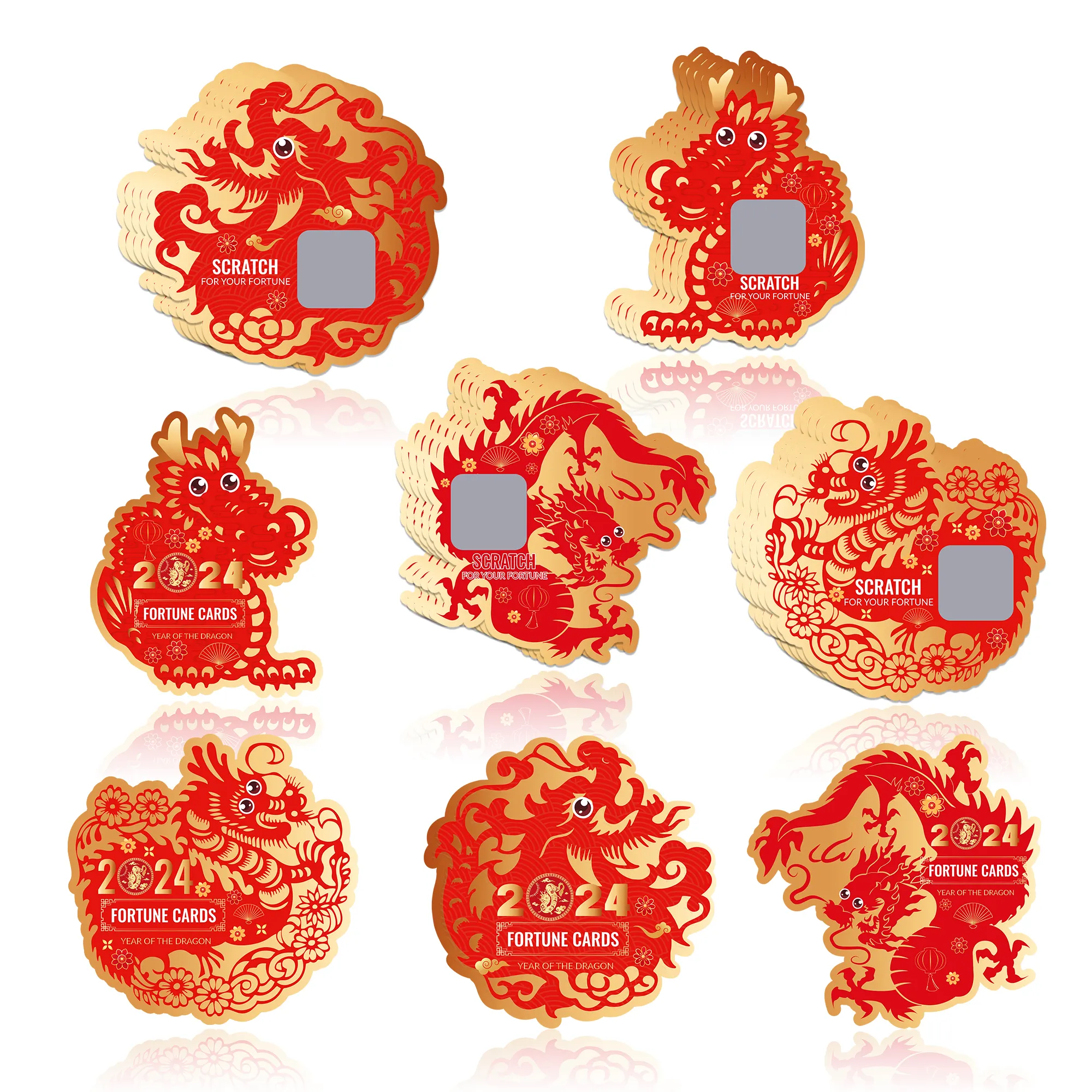 GG001 китайские новогодние скретч-карты игры Лунный Дракон Год скретч-карты Фортуны для весеннего фестиваля