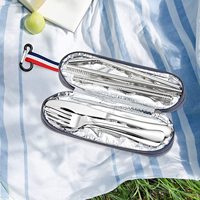 Ensemble de couverts en acier inoxydable portable et léger avec sac, couteau, cuillère et fourchette, vente en gros d'usine
