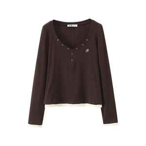 รันฉีเสื้อสเวตเตอร์ถักคอวีสำหรับผู้หญิงไซส์ใหญ่ แขนยาว สีพื้น ปักลาย รุ่น N9315 - Product Image 1