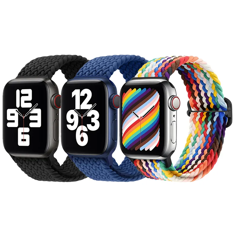 44mm 40mm 38mm 42mm Nylon Adjustable Elastic Belt Bracelet Metal Buckle Braided Solo Loop For Apple Watch Band