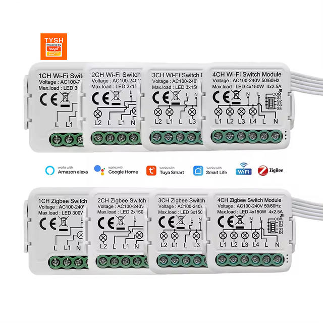 TYSH 1/2/3/4 Gang Tuya Wifi Zigbee Smart Light Wireless Remote Control Breakers Switch Module Relay Home Automotion Alexa Voice