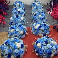 Bola Bunga Sutra Buatan Lintas Batas Baru untuk Dekorasi Meja, Warna Biru Safir dan Putih - Hari Wisuda, Hari Valentine, Halloween