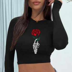 T-shirt Corta da Donna Stile Gotico Y2K Retrò Personalizzata con Stampa, Maniche Lunghe Raglan, Nuova Collezione Autunnale - Product Image 2