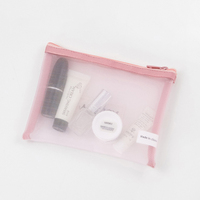 Organisateur de toilette en maille de nylon transparente rose pochette de soins de la peau Logo personnalisé voyage maquillage sac cosmétique maquillage beauté sac à fermeture éclair