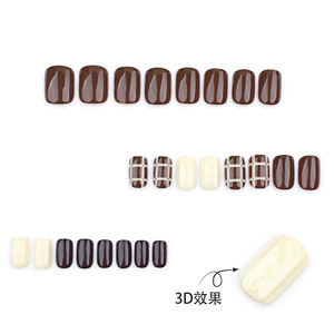 24 piezas de color sólido marrón oscuro Maillard Otoño e Invierno arte de <span class=keywords><strong>uñas</strong></span> cuadrado corto acrílico Prensa en <span class=keywords><strong>uñas</strong></span> personalizar <span class=keywords><strong>uñas</strong></span> postizas 3623 - Product Image 2