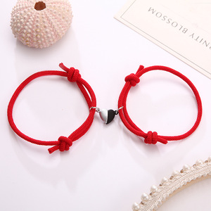 Gelang pasangan persahabatan hati <span class=keywords><strong>Magnet</strong></span>, gelang buatan tangan magnetik hati hitam modis dapat diatur untuk pasangan - Product Image 2