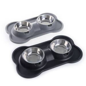 Bacia dupla personalizada do cão com Food Grade Silicone Base & destacável aço inoxidável tigelas, antiderrapante Pet Diner Set para animais de estimação - Product Image 1
