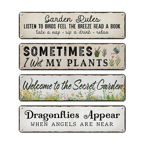Panneau en métal avec règles <span class=keywords><strong>du</strong></span> <span class=keywords><strong>jardin</strong></span>, slogan floral amusant, décoration murale pour cour et patio, 16x4 pouces - Product Image 1