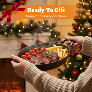 Lot de 2 poêles ovales en fonte avec plateaux de service en bois – Poêles en fonte durables et écologiques avec poignées binaurales pour steak, pâtes et cuisson - Product Image 2