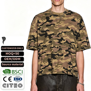 Custom Camo Dtg Print Tee Streetwear Men Heavyweight Cotton Camouflage Street <b>Tshirt</b> - Product Image 1