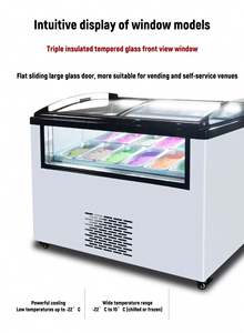 Vitrine Réfrigérée à Porte Coulissante Plate pour Crèmes Glacées, Boîte à Lumière LED, Congélateur de Haute Qualité à Porte Ouverte pour Présentation de Gâteaux et Crèmes Glacées, Refroidissement - Product Image 5