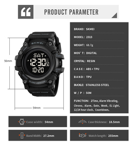 นาฬิกาอิเล็กทรอนิคส์สำหรับผู้ชาย, นาฬิกาข้อมือดิจิตอลระบบสั่นกันน้ำสำหรับเล่นกีฬานาฬิกาข้อมือ2313 SKMEI - Product Image 4