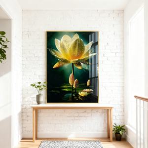 Peinture sur Porcelaine LED Personnalisée en Usine, Décoration Murale HD, Paysage de Fleur de Lotus, Hall d'Entrée, Salon - Product Image 4