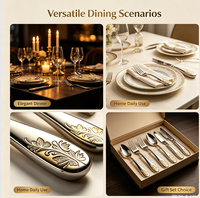 Ensemble de couverts de luxe en acier inoxydable doré 4 pièces, finition miroir haute brillance, comprenant cuillère, fourchette, couteau et cuillère à thé pour mariage